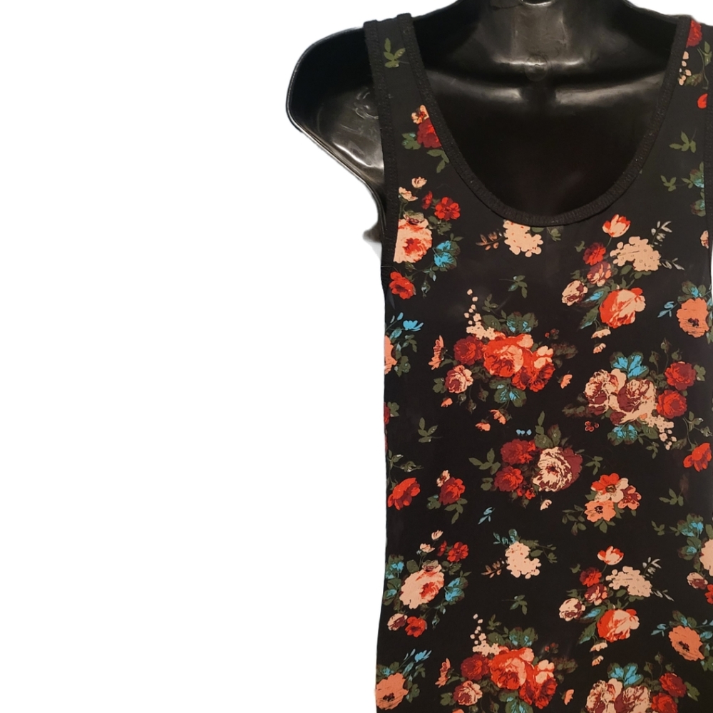 Mudd Bold Black & Floral Weightless Chiffon Tank in sz S - Picture 2 of 4